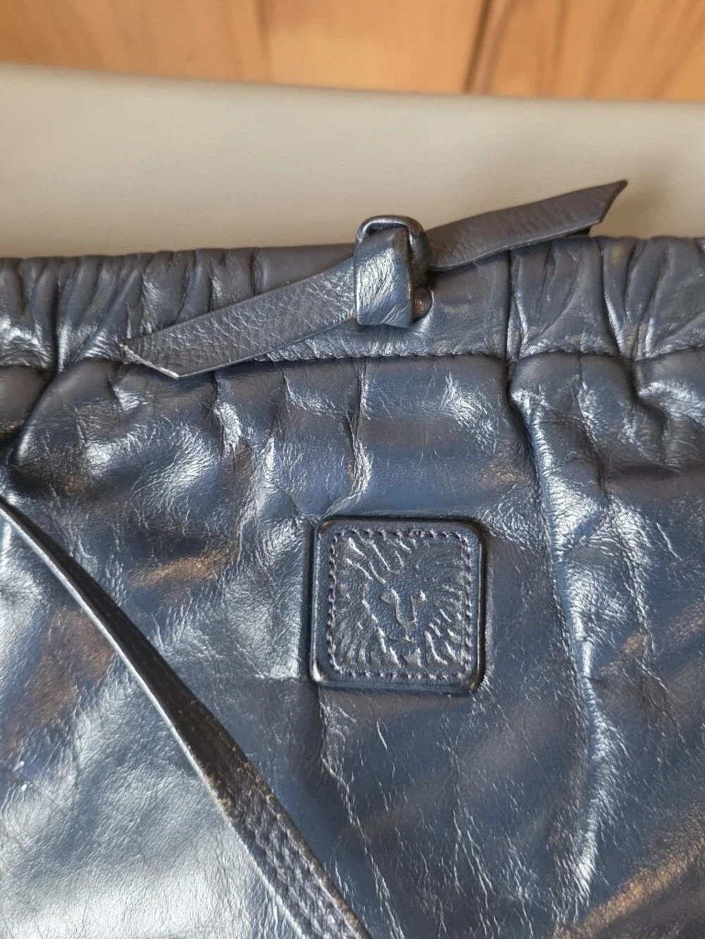 Vintage Anne Klein Navy Leather Clutch Or Shoulder Bag